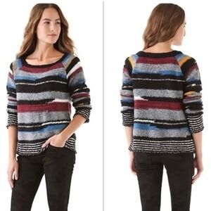Free People Multicolor Striped Knit Sweater Womens XS Boho Wool Mohair Raglan